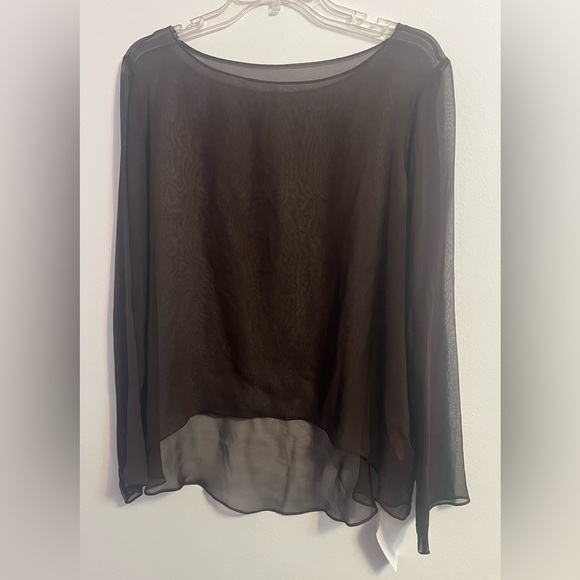 HARARI 100% Silk Brown Sheer Blouse - Picture 2 of 3